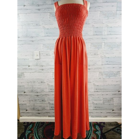 Bucket List Pants - Burnt Orange Wide Leg Jumpsuit Bucket List Size Small See Measurements